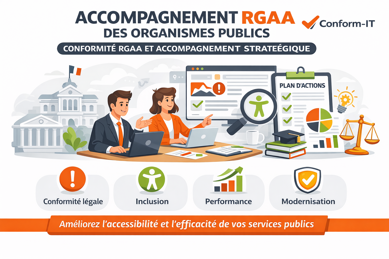 Illustration de l'accompagnement RGAA des organismes publics