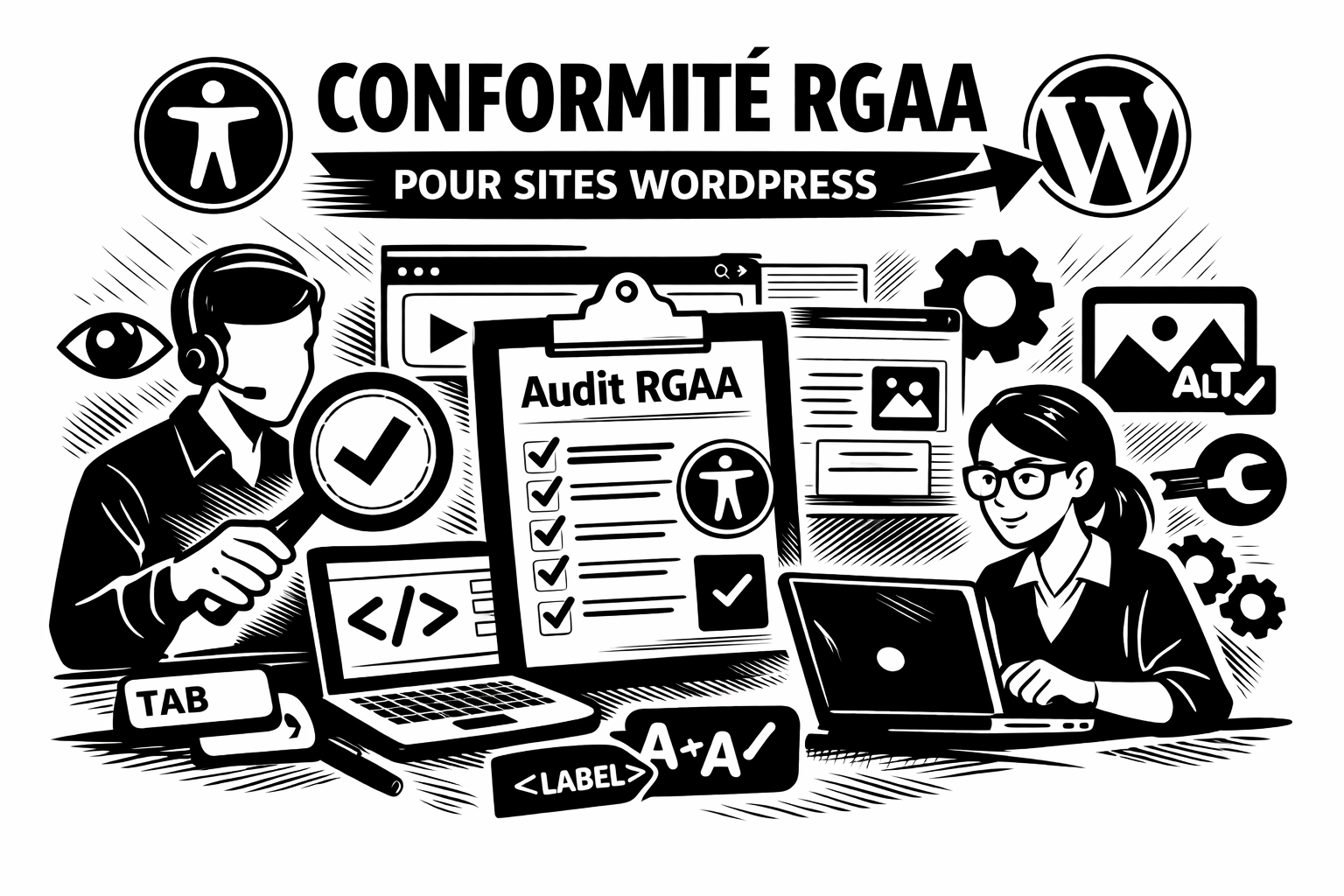Illustration de la mise en conformité d'un site Wordpress