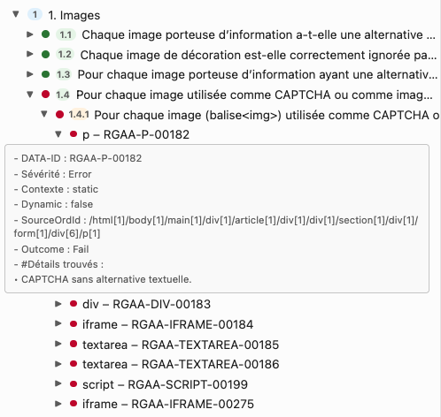 Illustration du détail pour une ligne de test