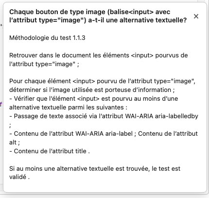 Illustration sur une fenêtre d'information d'un test