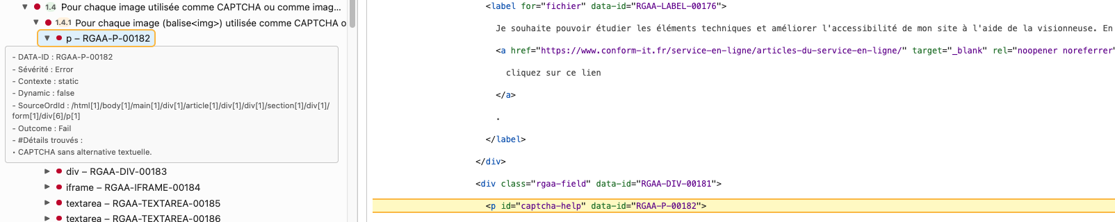 Illustration du positionnement de la ligne de test dans la page de code